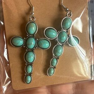 Turquoise Cross Dangle Earrings